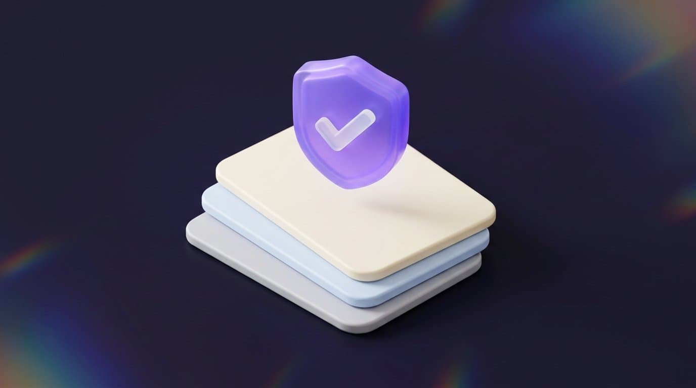 Illustration of security shield and approved task documents in Prism dark purple theme